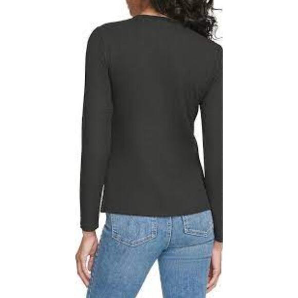 Calvin Klein Womens Cut Out Blouse S Black NWT Shirt Top Minimalist Career Work - Picture 3 of 11
